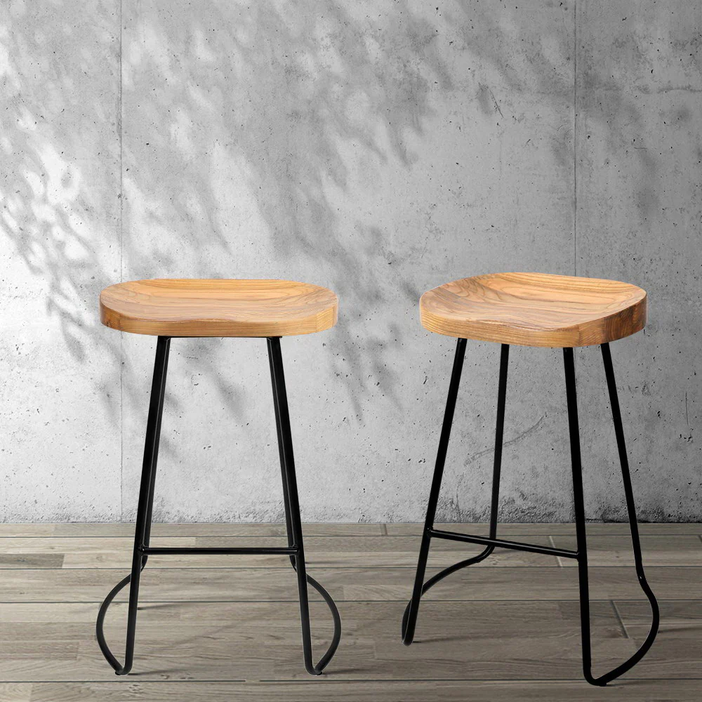 Set of 4 Reggio 65cm Elm Wood Backless Bar Stools - Black & Natural - Nurns