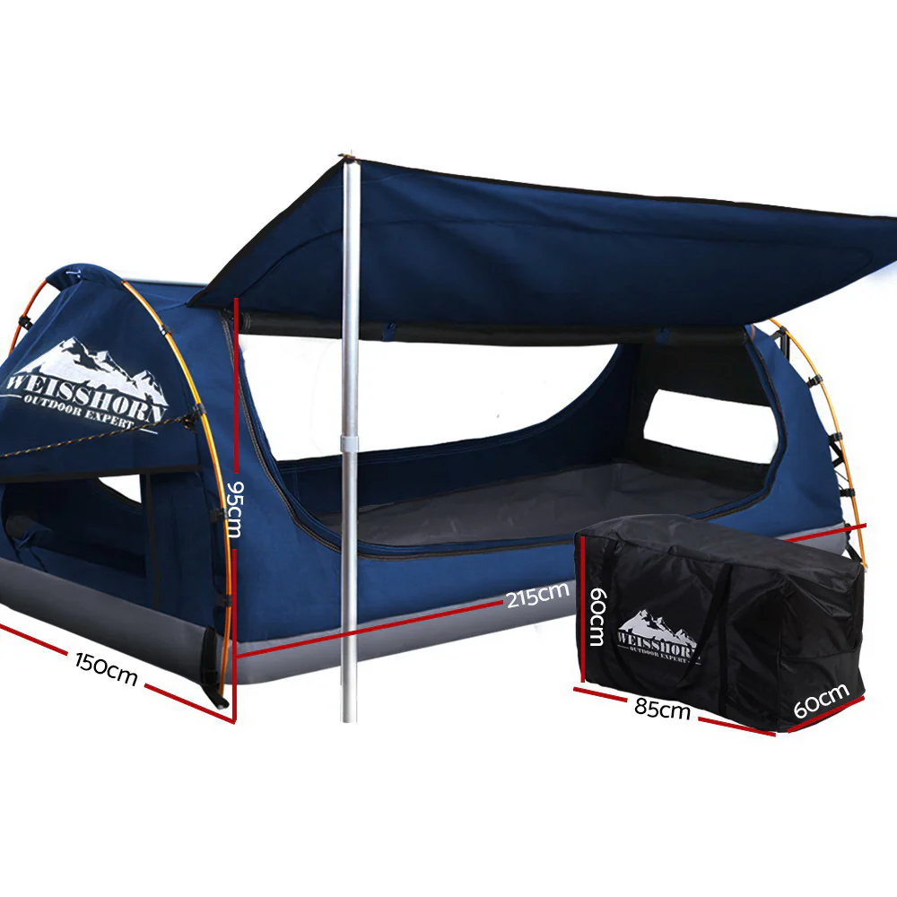 Double Swag Camping Swags Canvas Free Standing Dome Tent Dark Blue - Nurns