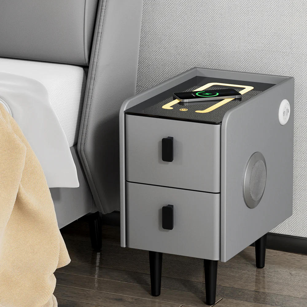 Parksville LED Bedside Tables Smart with Wireless Charging LED Lights with 2 Drawers - Grey - Nurns
