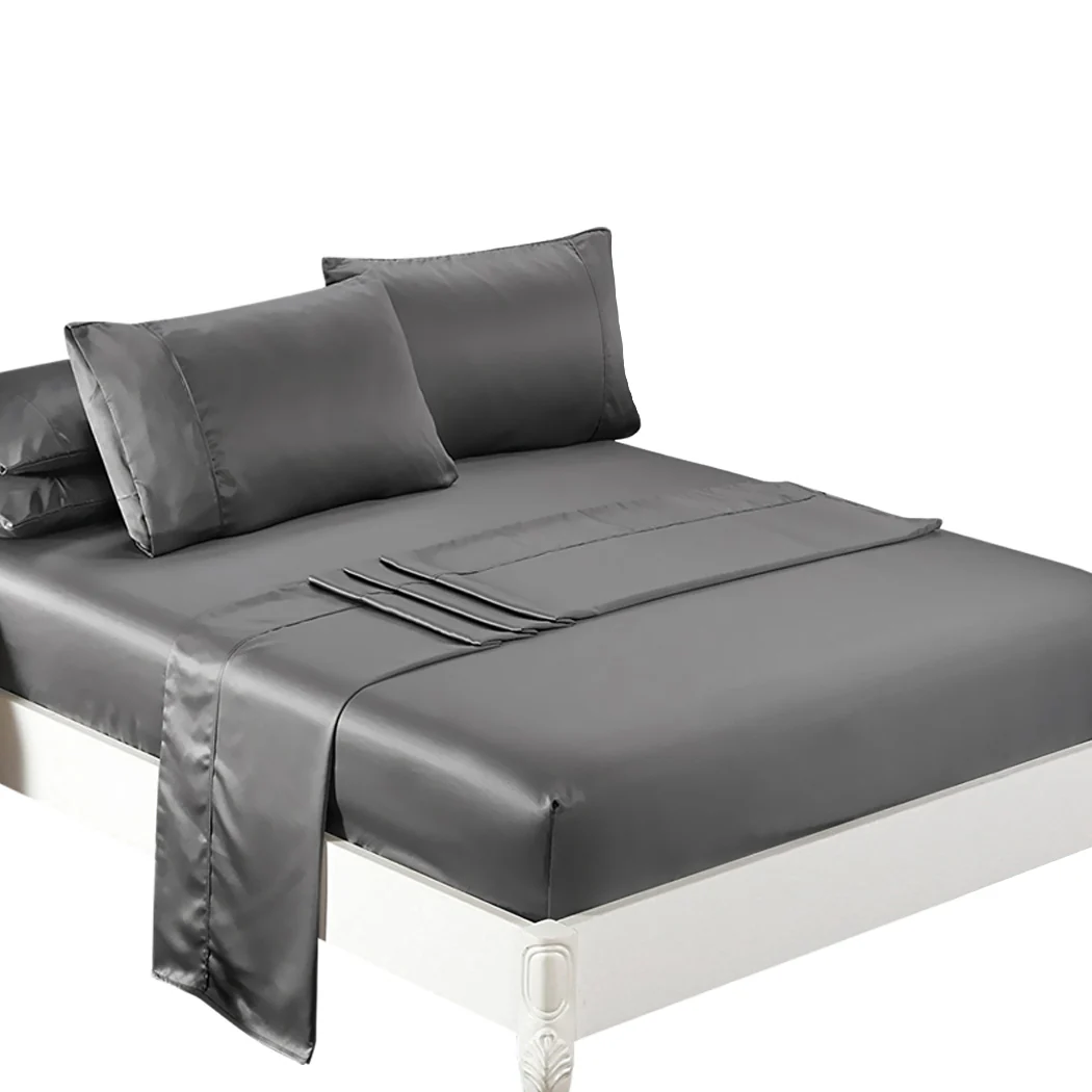 Double Dreamz Silky Satin Sheets Fitted Grey - Nurns