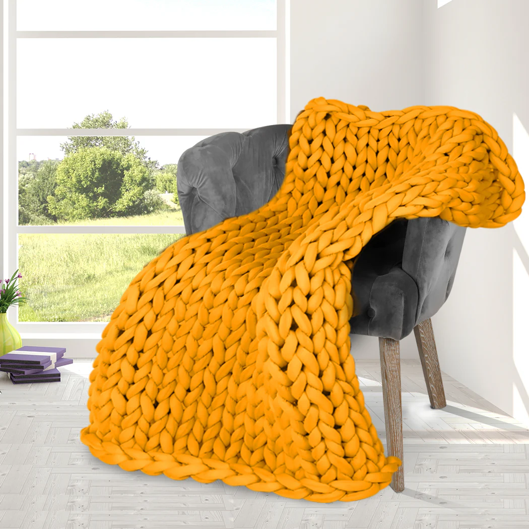 Whimsy Weighted Soft Blanket Knitted Chunky Bulky Knit 3KG - Yellow - Nurns