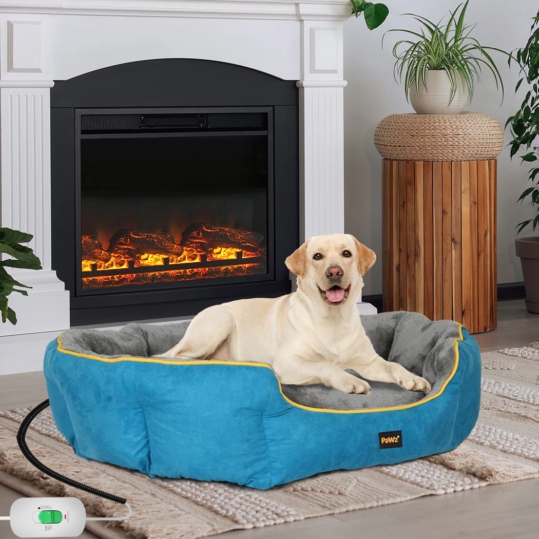 LARGE Dog Beds Electric Pet Heater Heated - Blue - Nurns
