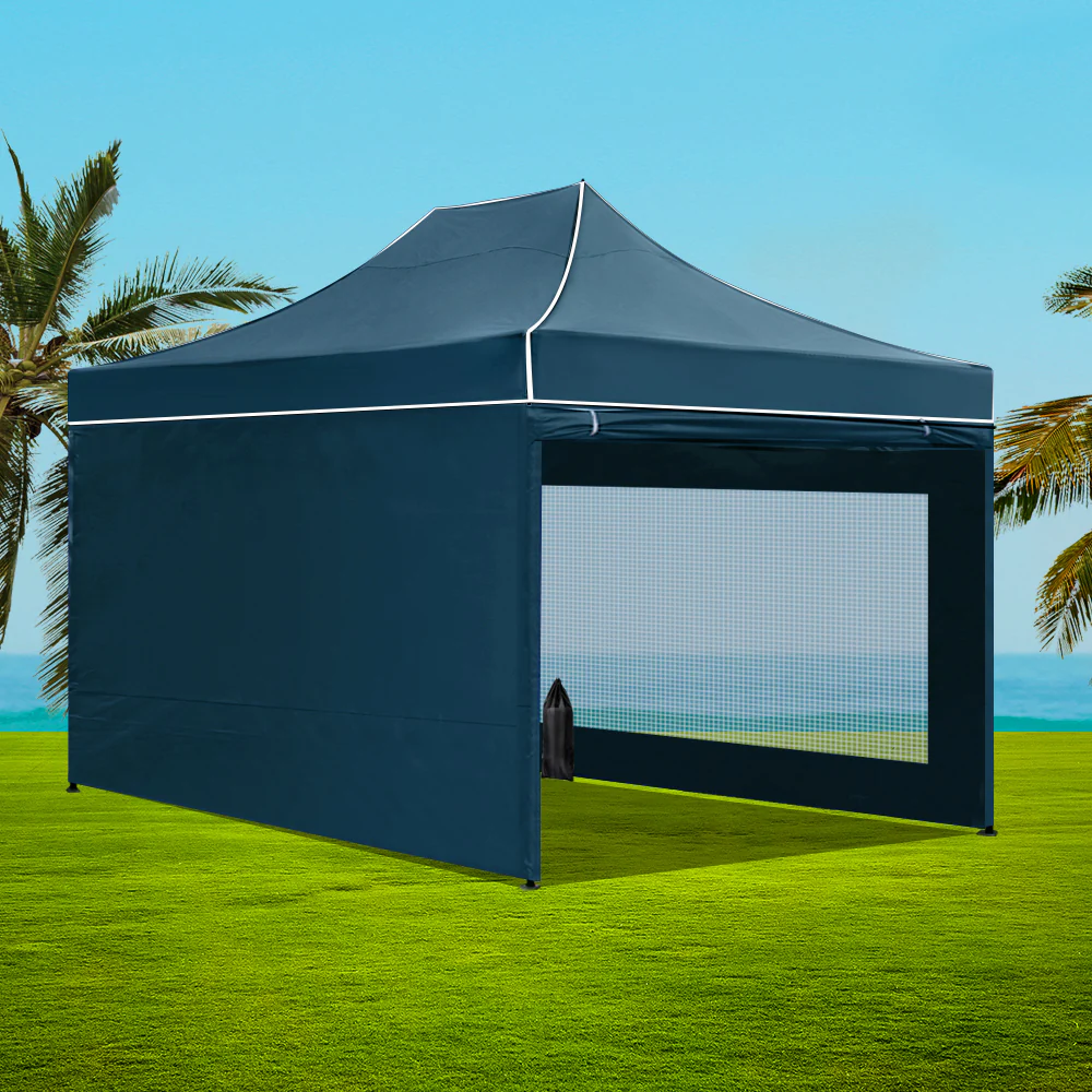 Instahut Gazebo 3x4.5 Pop Up Marquee Folding Wedding Tent Gazebos Camping Outdoor Shade Canopy Navy - Nurns