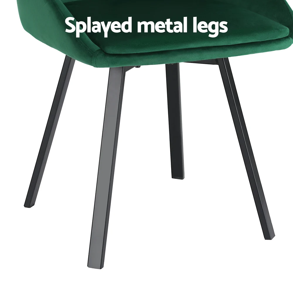 Set of 2 Dining Chairs Velvet Swivel Base - Green - Nurns