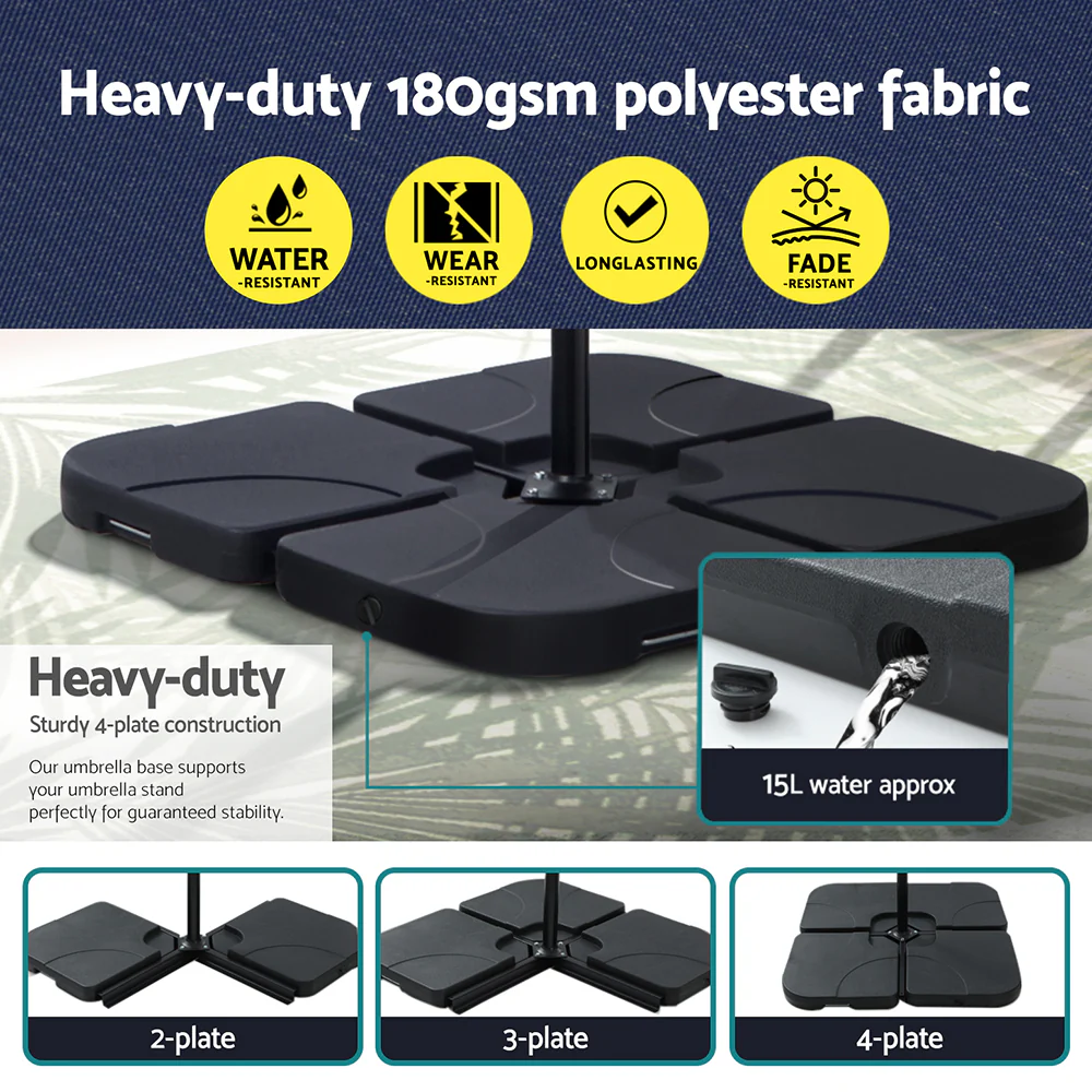 Instahut Outdoor Umbrella 3M Cantilever Beach LED w/Base Garden Shade Patio Navy - Nurns