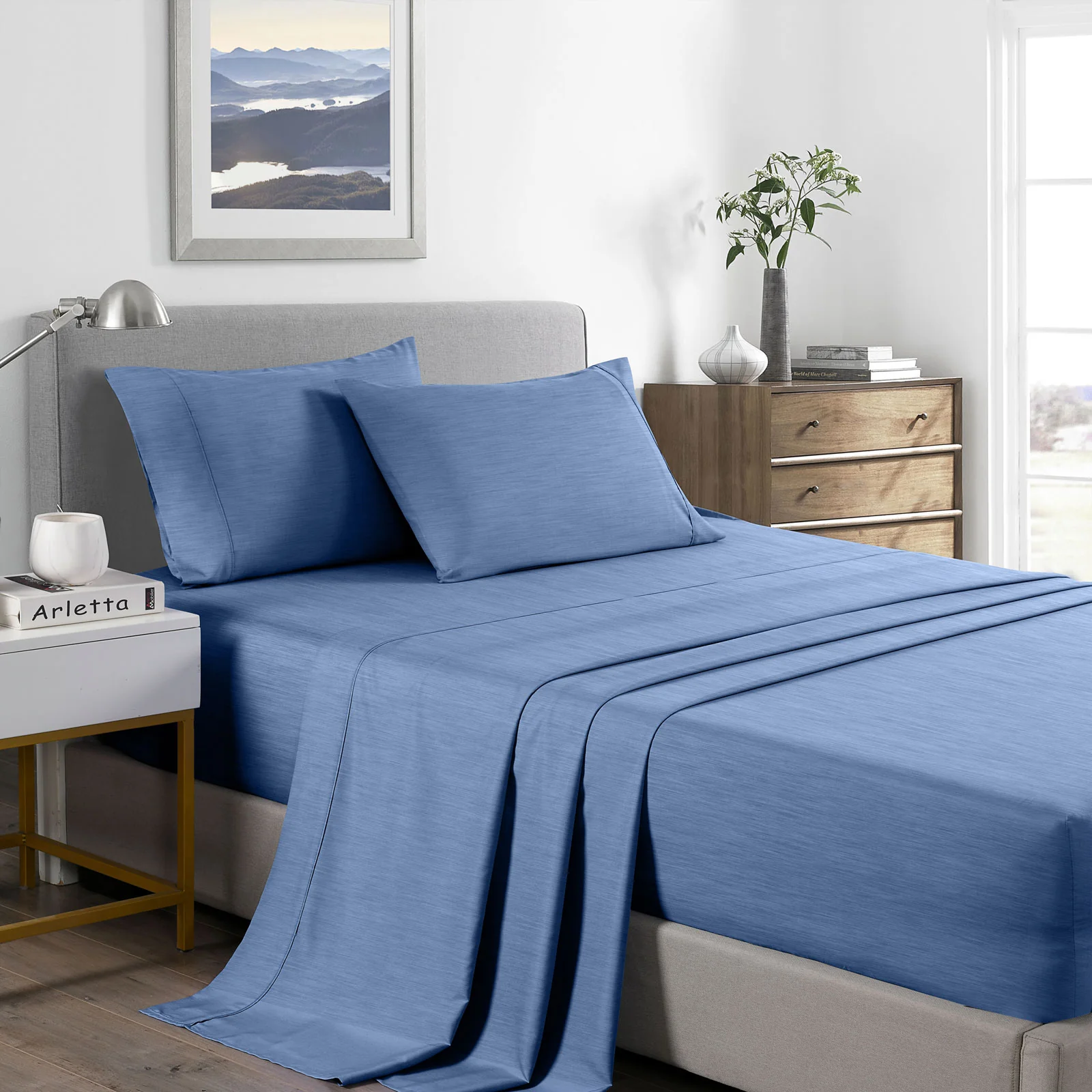 Queen Royal Comfort Bamboo Cooling 2000TC Sheet Set - Denim - Nurns