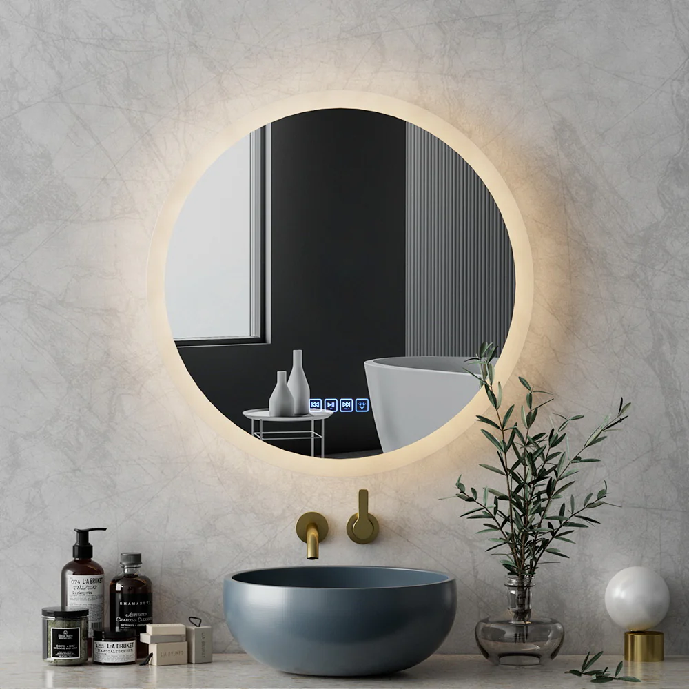 Bluetooth LED Wall Mirror With Light 60CM Bathroom Decor Round Mirrors - Nurns