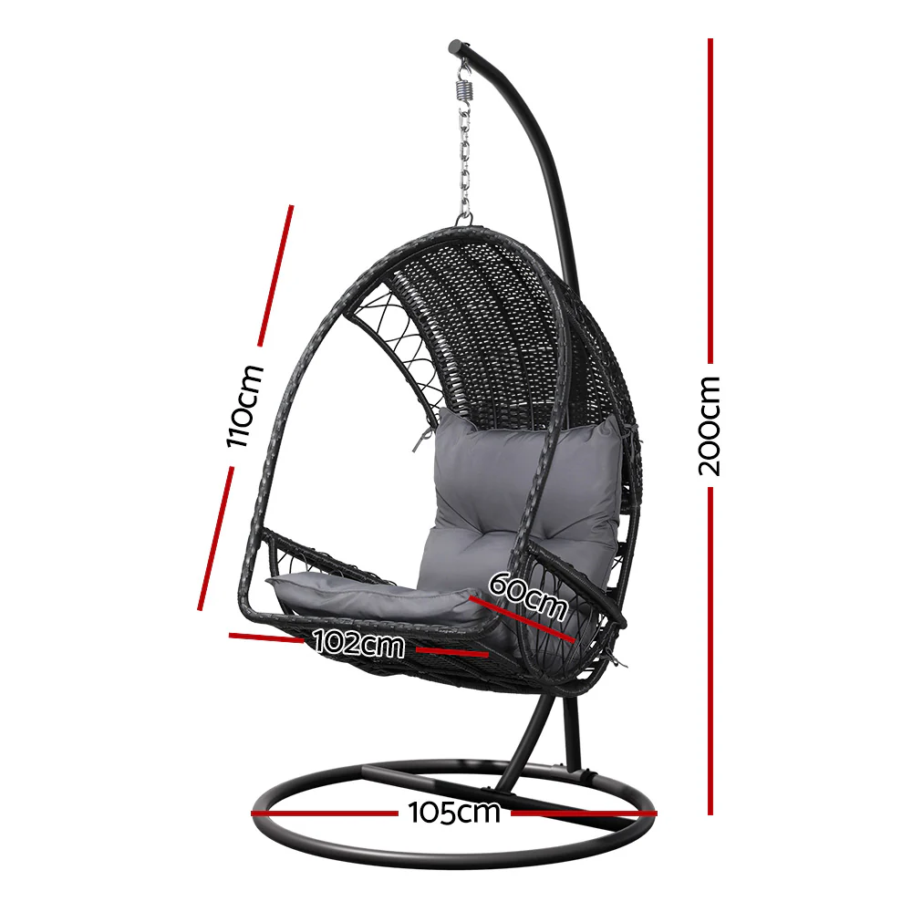 Layla Outdoor Egg Swing Chair with Stand Cushion Wicker Armrest - Black - Nurns