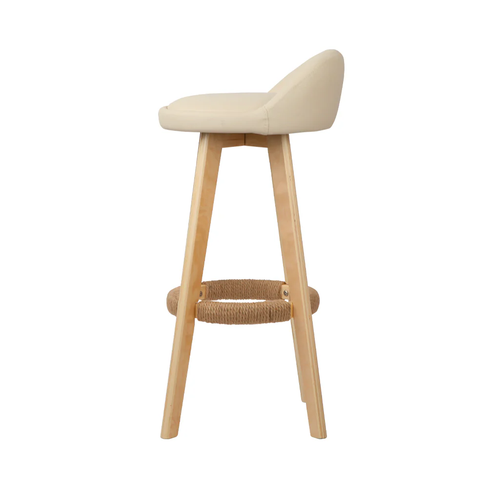 Set of 2 Bern PU Leather Backrest Bar Stools - Beige - Nurns