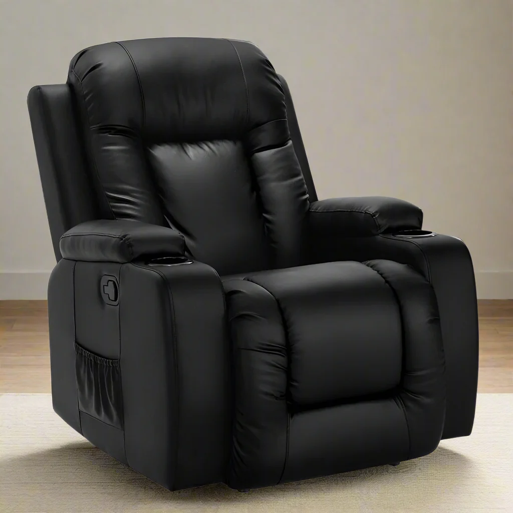 Osiris Electric Massage Chair Recliner Luxury Lounge Armchair Heat Leather - Black - Nurns