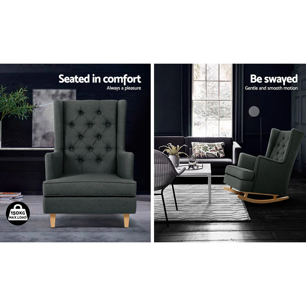 Astraea Rocking Armchair Fabric Chair Lounge Recliner - Charcoal - Nurns