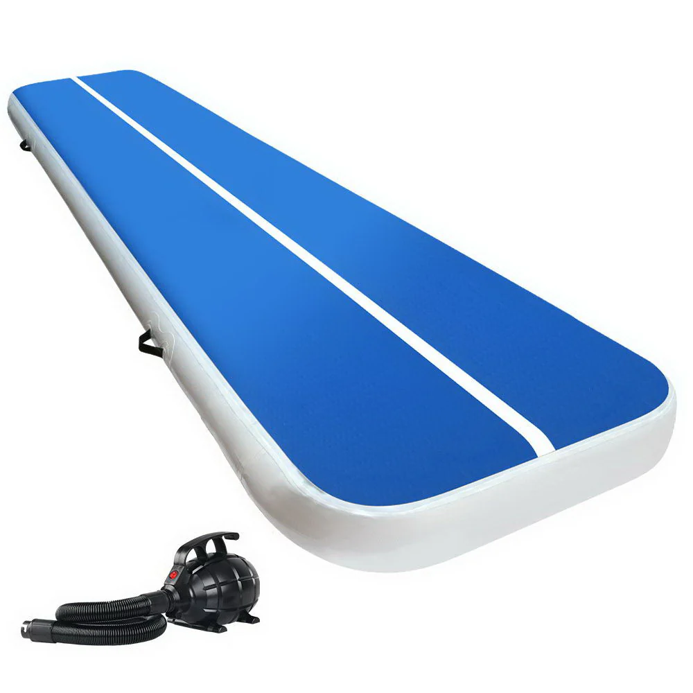 Everfit 4X1M Inflatable Air Track Mat 20CM Thick with Pump Tumbling Gymnastics Blue - Nurns
