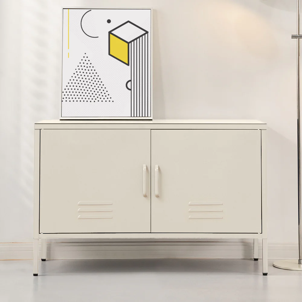 Magnus Buffet Sideboard Metal Cabinet - White - Nurns