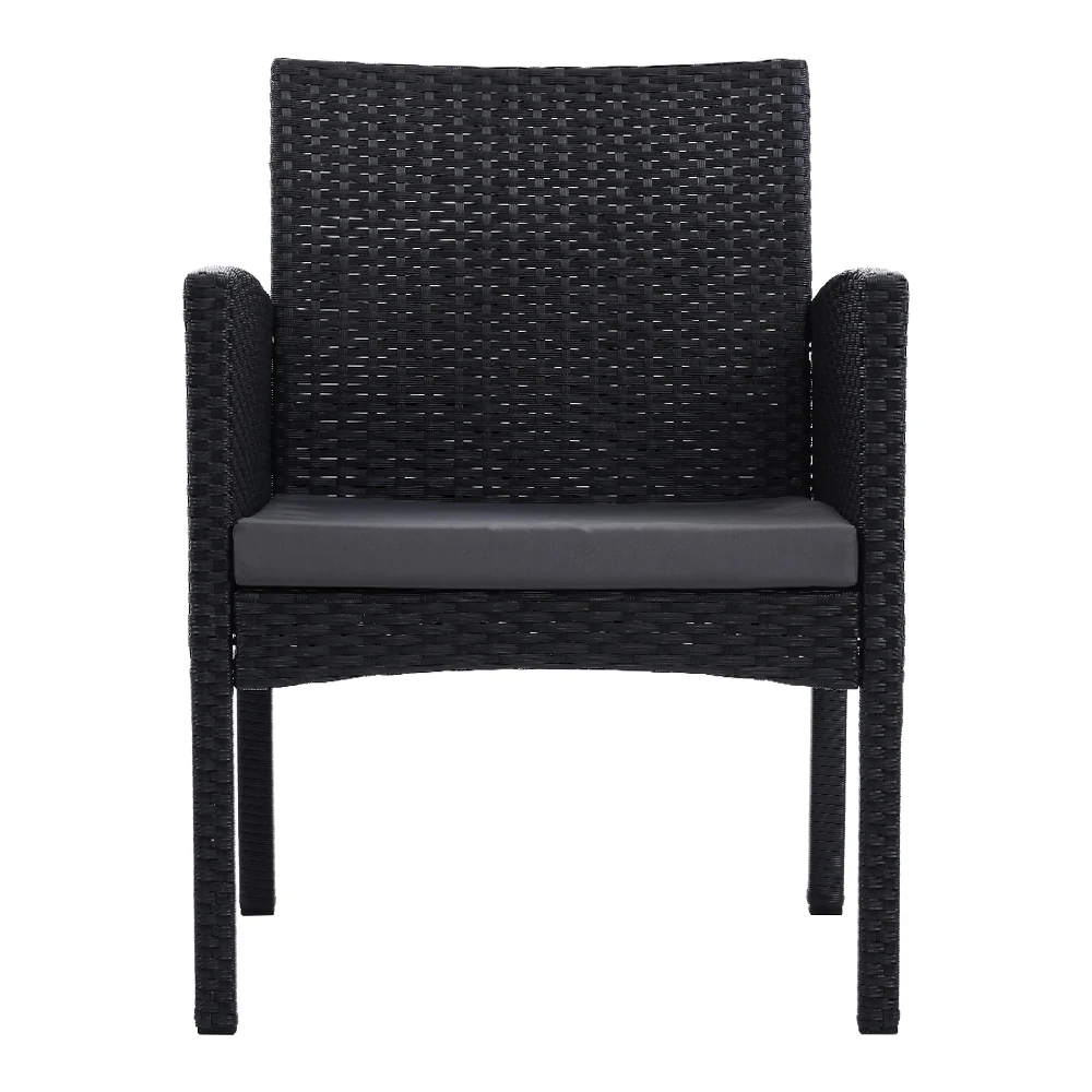 Kenneth Set of 2 Outdoor Dining Chairs Patio Furniture Rattan Lounge Chair XL - Black - Nurns