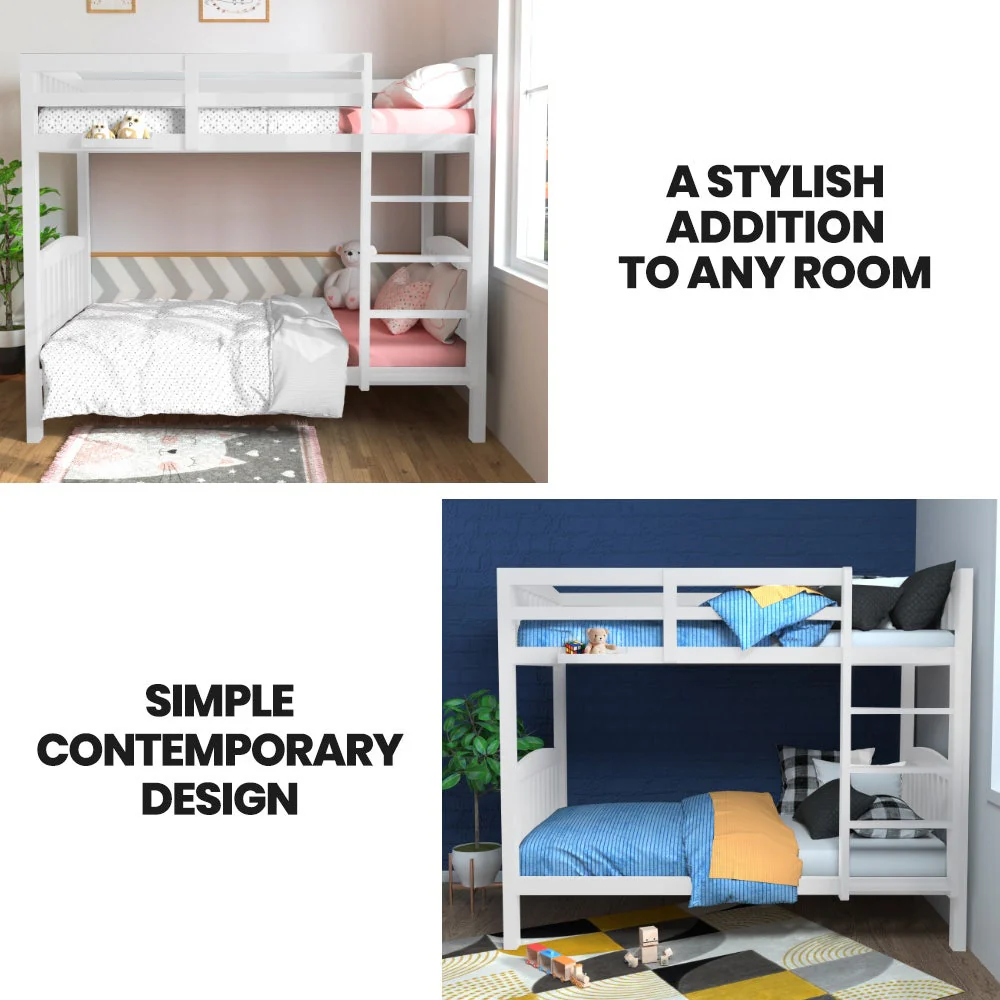 Maia Modular Slumber Wooden Kids Bunk Bed Frame - White Single - Nurns