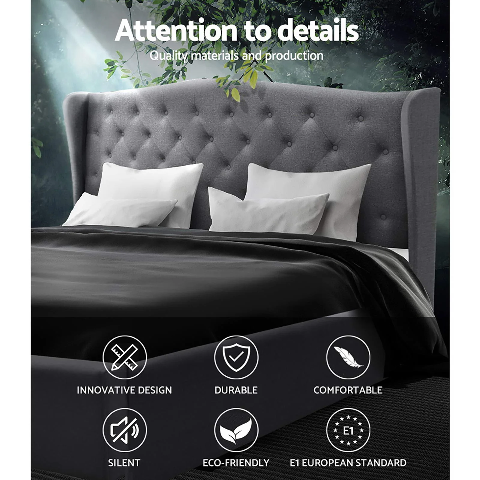 Bryxton Bed Frame Fabric - Grey King - Nurns