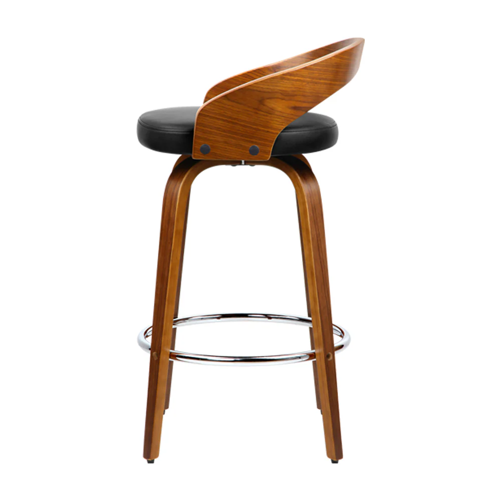 Set of 4 Alicante Walnut Wood Bar Stools - Black & Brown - Nurns