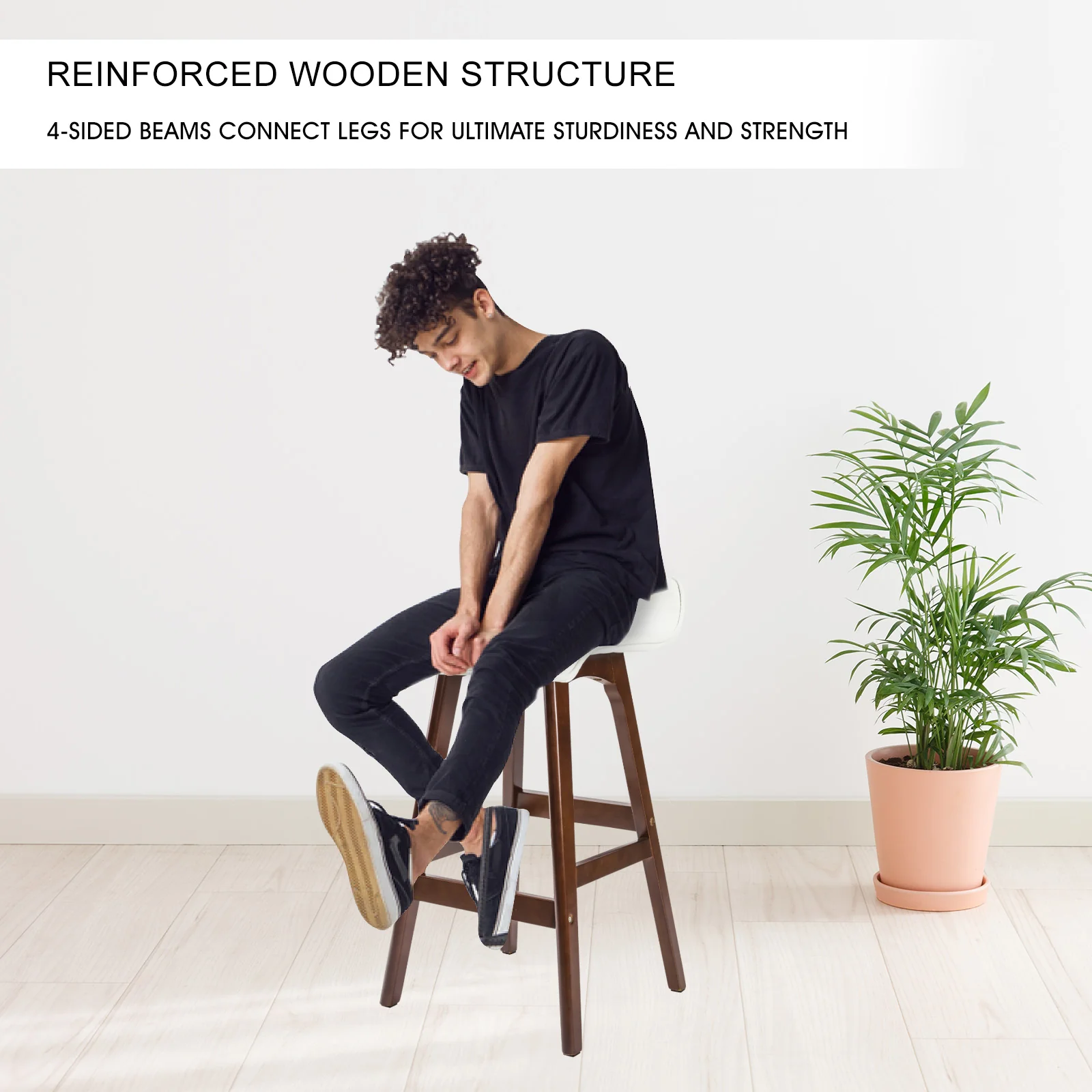 Set of 2 Cambridge Wooden Bar Stool Dining Chair Leather - White & Brown - Nurns