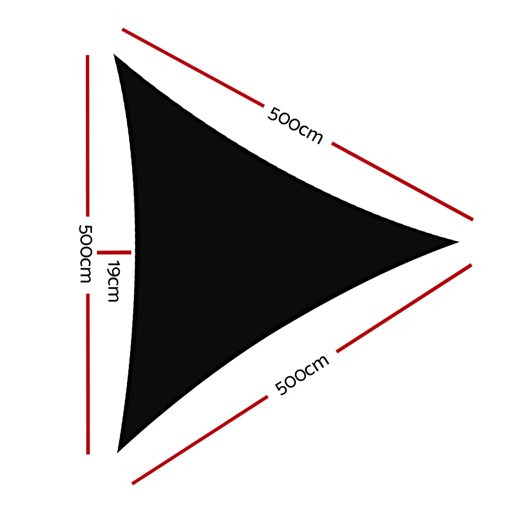 Instahut Shade Sail 5x5x5m Triangle 280GSM 98% Black Shade Cloth - Nurns