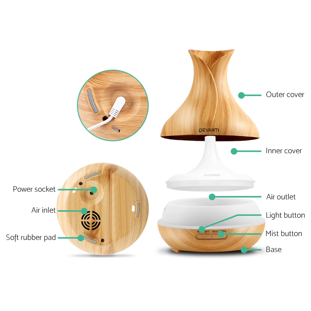 Aroma Diffuser Aromatherapy Light Wood 400ml - Nurns