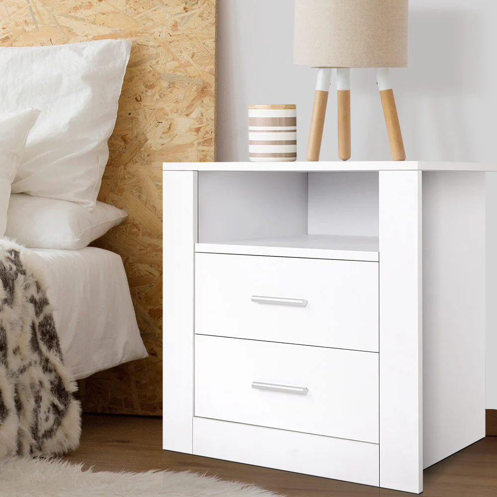 Eustache Wooden Bedside Tables Storage Cabinet Side Table with 2 Drawers - White - Nurns