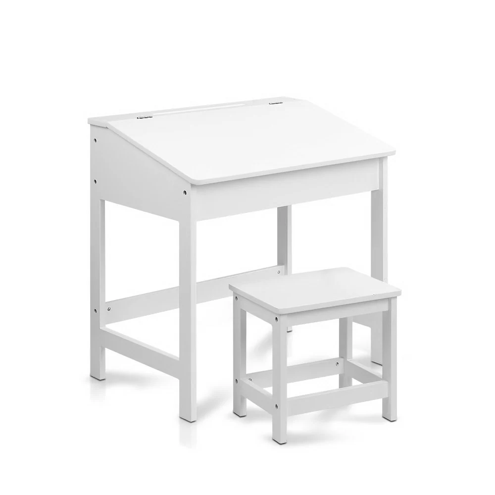 Polly 2-Piece Kids Table & Chairs Set Children Drawing Writing Desk Storage Toys Play - White - Nurns