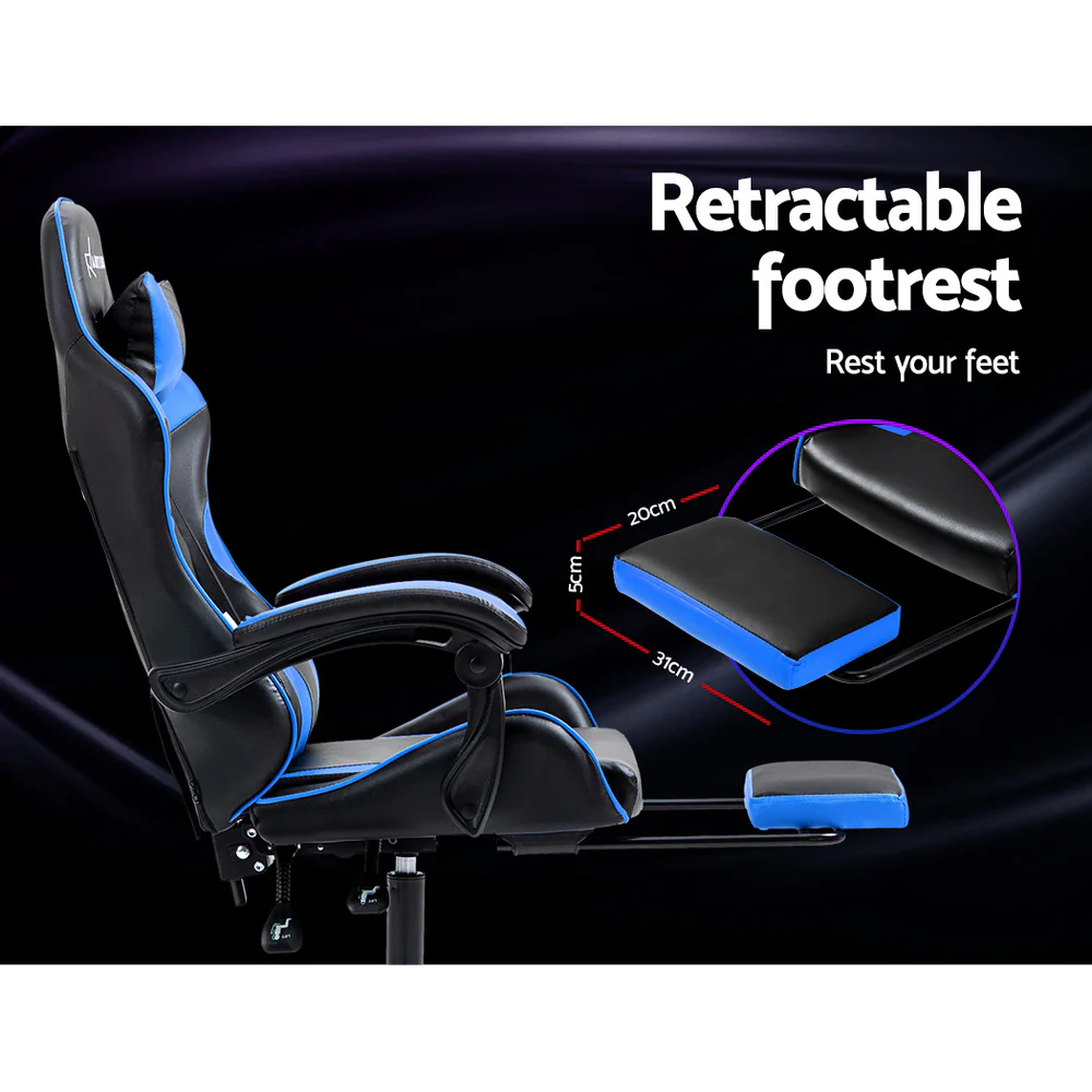 Artiss Gaming Office Chair Recliner Footrest Blue - Nurns