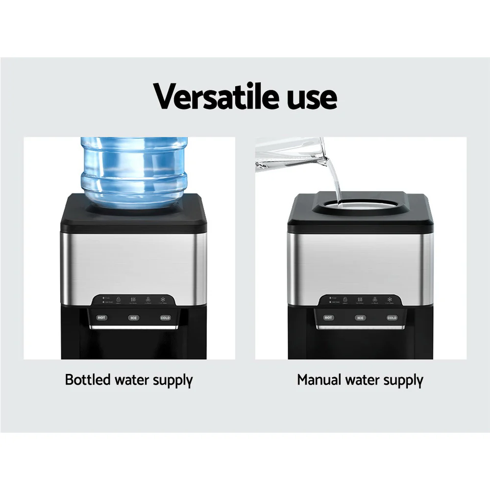 Devanti 20kg 3 in 1 Ice Maker Machine Cold and Hot Water Dispenser 3L Silver - Nurns