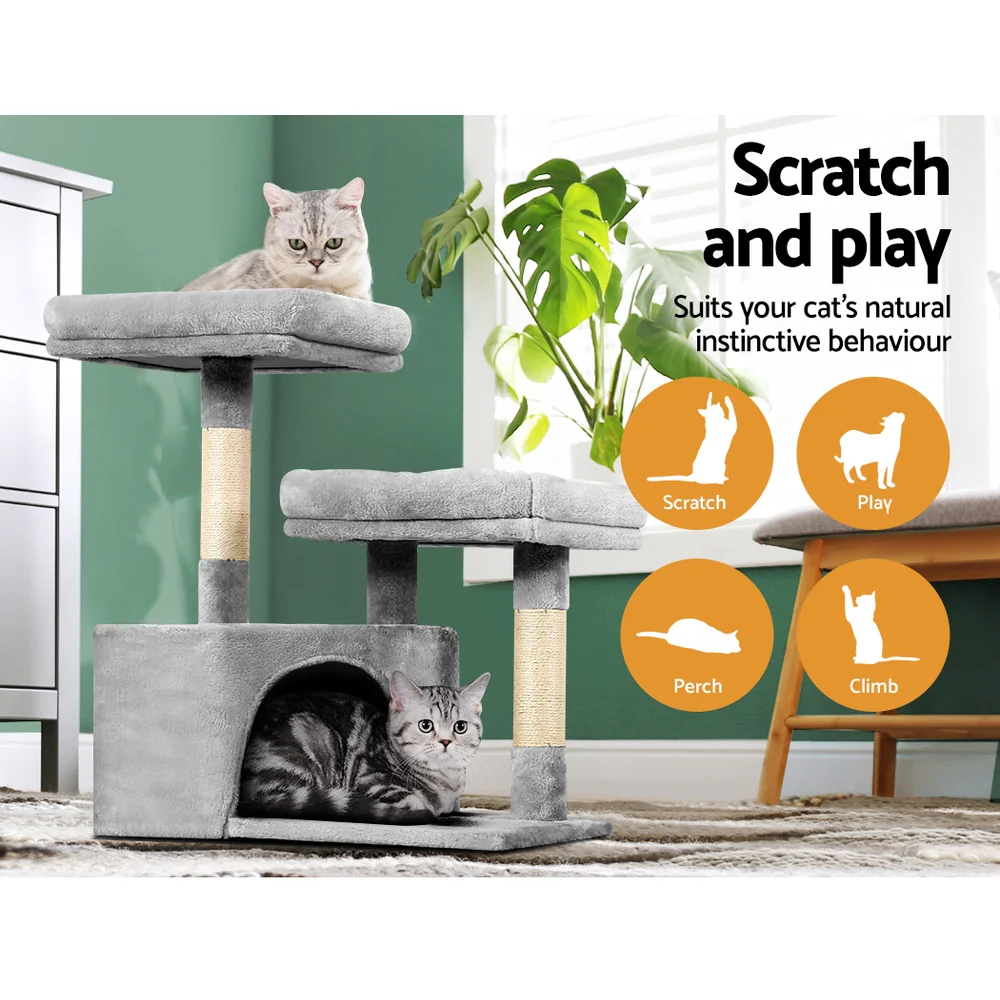 Cat Tree Tower Scratching Post Scratcher Wood Condo House Bed Trees 69cm - Grey - Nurns