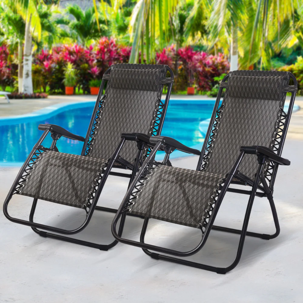 Loughton Set of 2 Zero Gravity Folding Recliner Outdoor Chair - Grey - Nurns