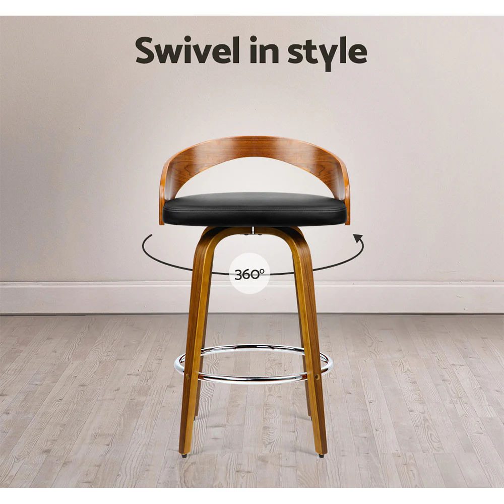 Set of 4 Alicante Walnut Wood Bar Stools - Black & Brown - Nurns