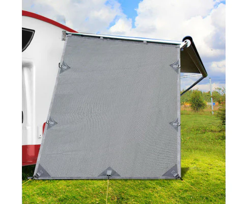 Caravan Privacy Screen Roll Out Awning 1.95 x 2.2M Sun Shade End Wall Side Grey - Nurns