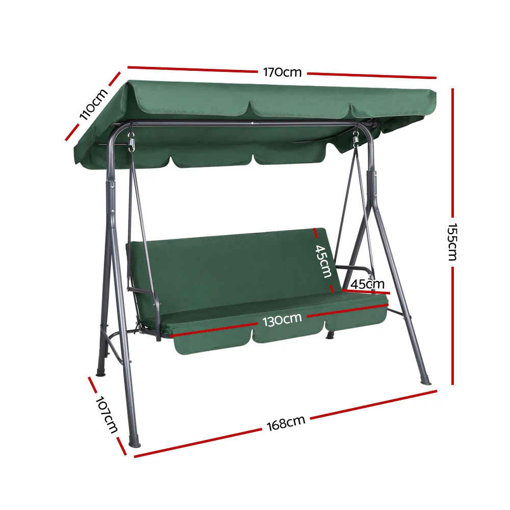 Astride Outdoor Swing Chair Garden Chair Bench Furniture Canopy 3 Seater - Green - Nurns