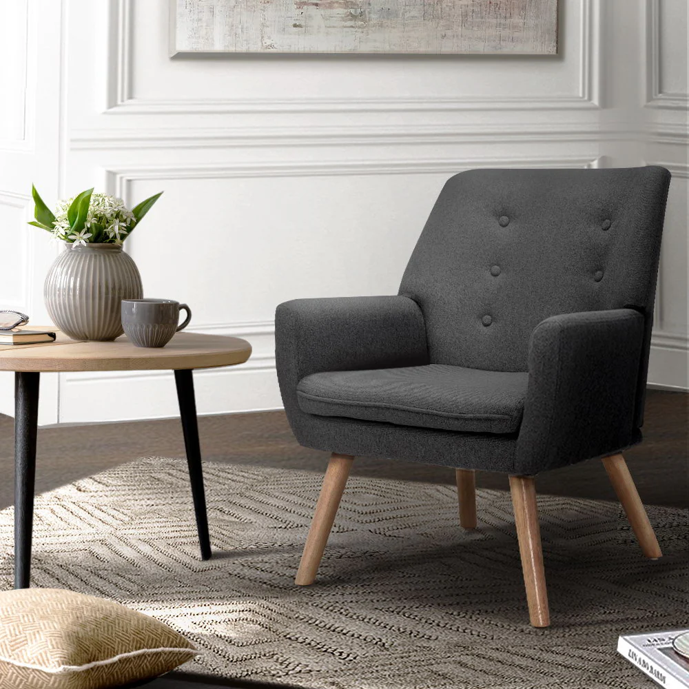 Audene Armchair Linen Fabric - Charcoal - Nurns