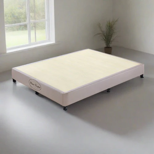 Tricia Ensemble Bed Base Solid Wooden Slat with Removable Cover - Beige King - Nurns