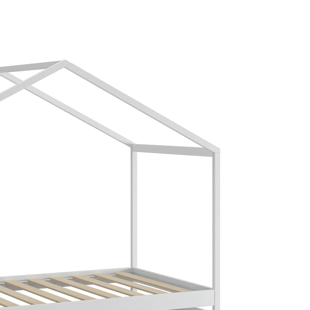 Riley Bed Frame Wooden Timber House Frame with Storage Drawers - White Single - Nurns