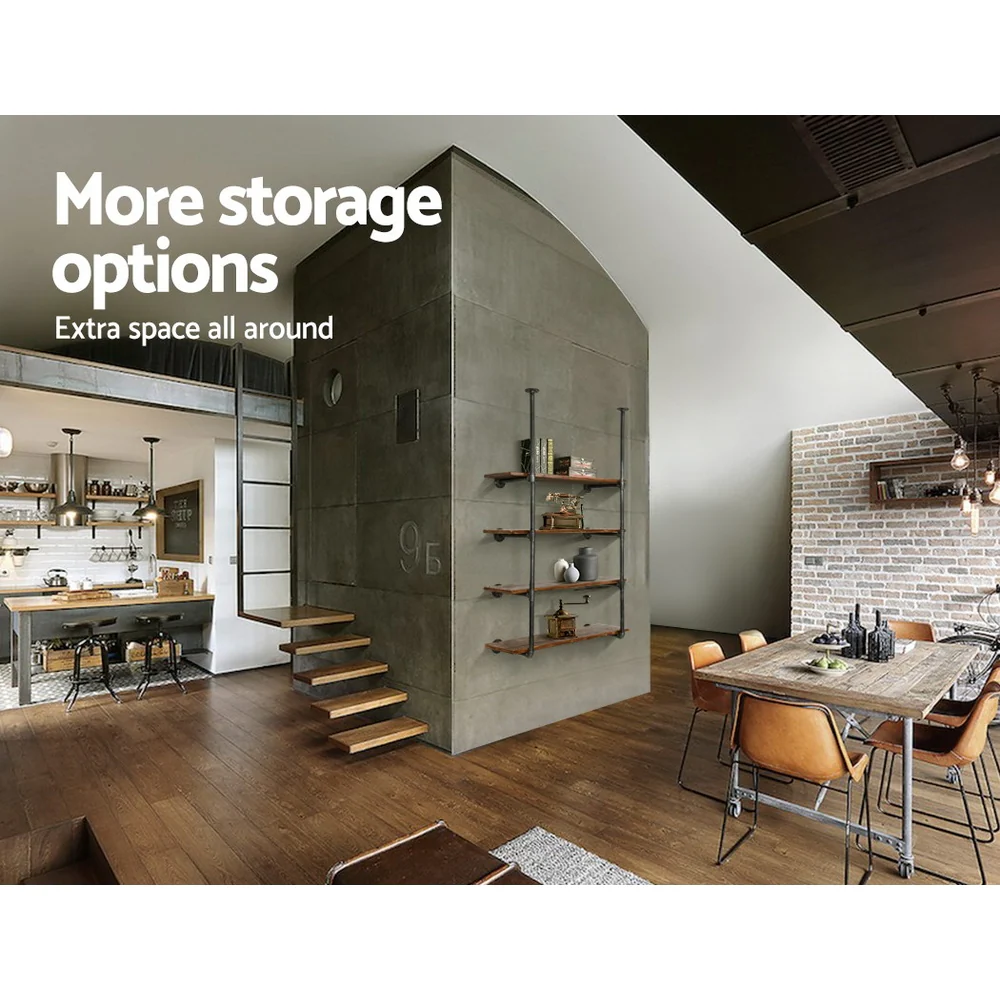 Artiss Bookshelf DIY Pipe Shelf 4 Tiers - Inge - Nurns