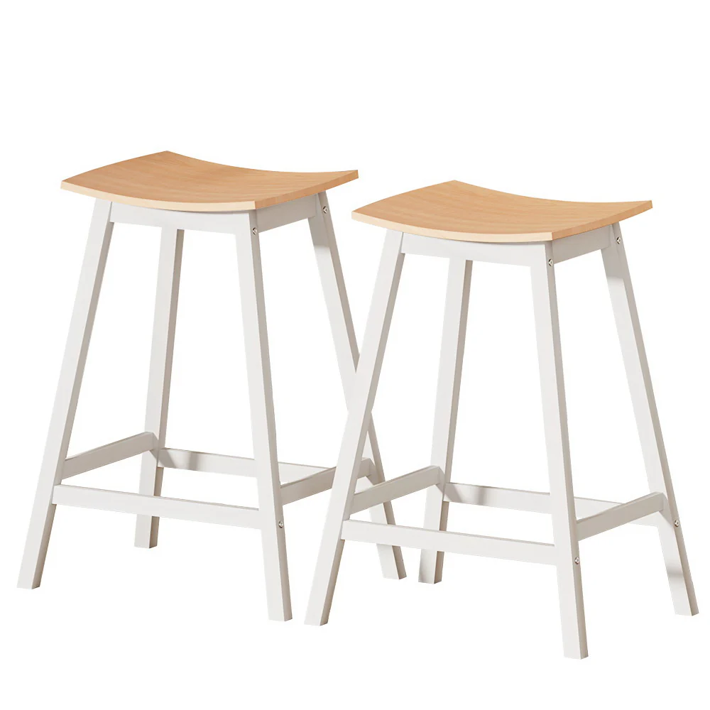 Set of 2 Dundee Wooden Bar Stools Bar Stool Dining Chairs Kitchen Barstools - Pine & White - Nurns