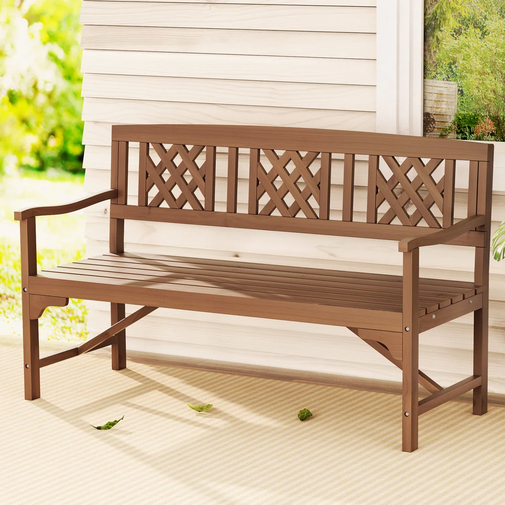 Solene Wooden Garden Bench 3 Seat Patio Furniture Timber Outdoor Lounge Chair - Natural - Nurns