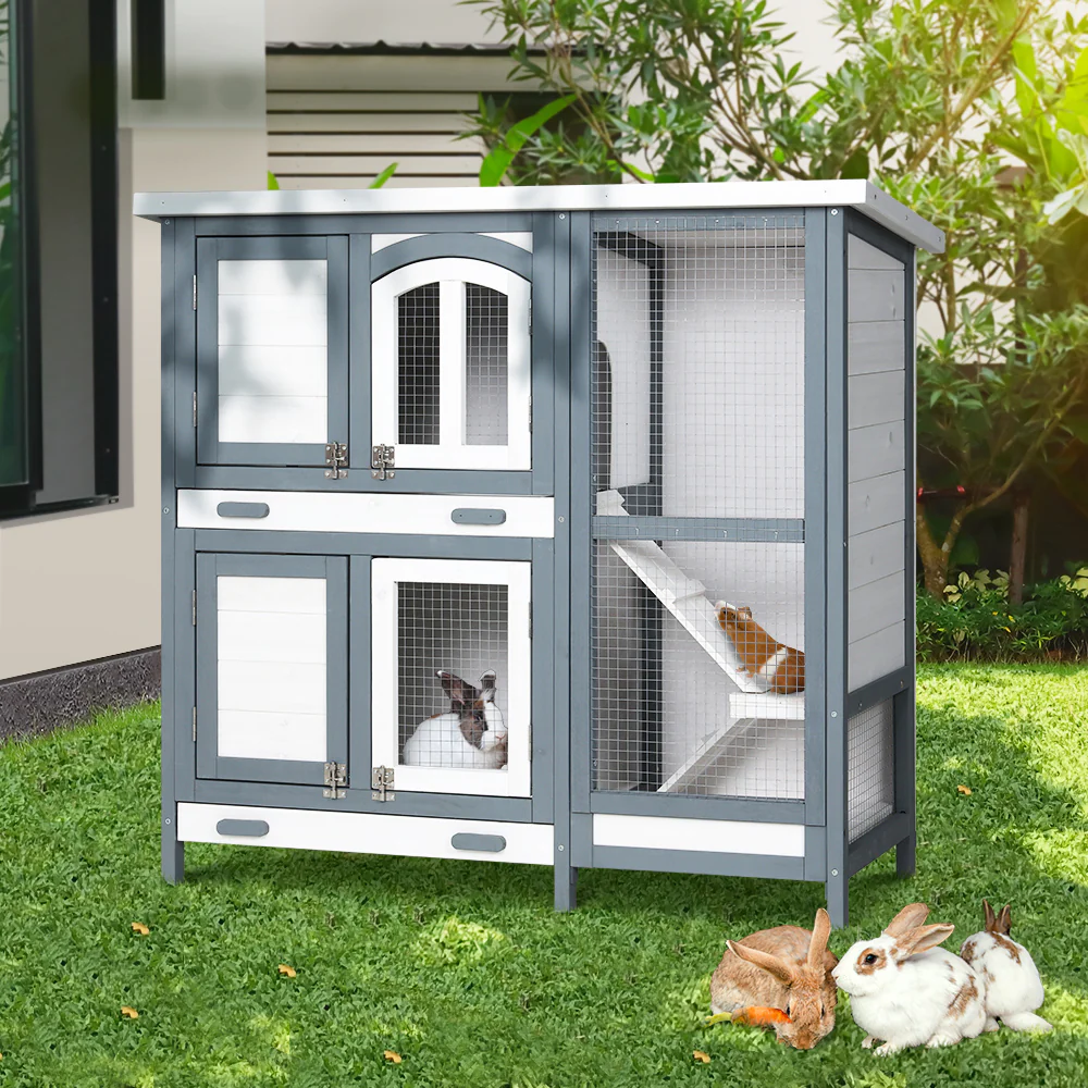 Rabbit Hutch Large Chicken Coop Wooden House Run Cage Pet Bunny Guinea Pig - Nurns