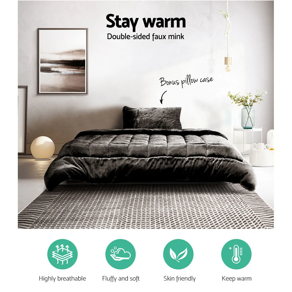 Single Giselle Bedding Faux Mink Quilt Charcoal - Nurns