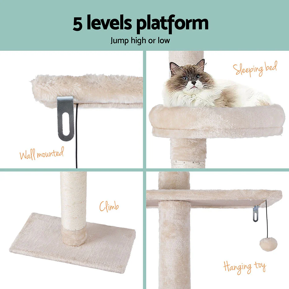 Cat Tree 290cm Tower Scratching Cats Post Scratcher Floor to Ceiling Bed - Nurns