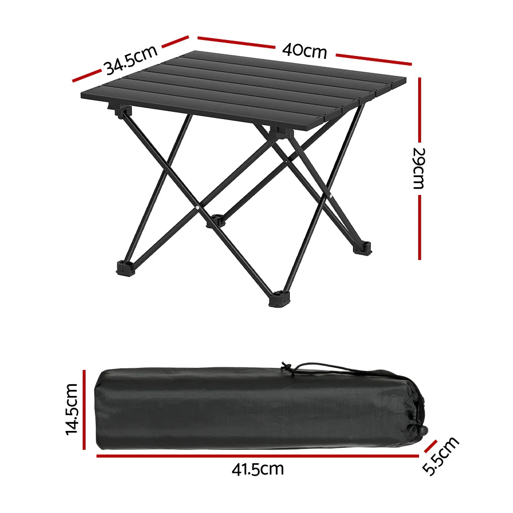 Folding Camping Table 40cm Roll Up Outdoor Picnic BBQ Aluminium Desk - Nurns