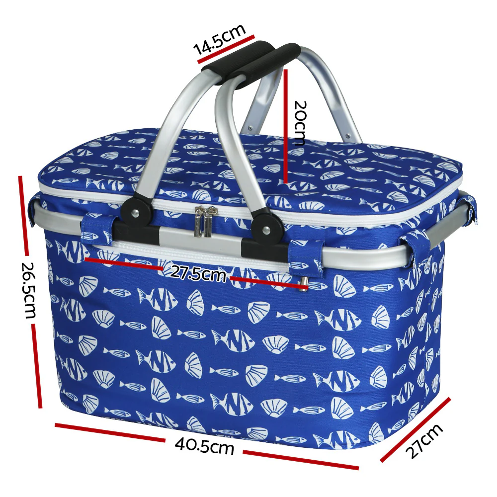 Large Folding Picnic Bag Basket Hamper Camping Hiking Insulated Lunch Cooler - Nurns
