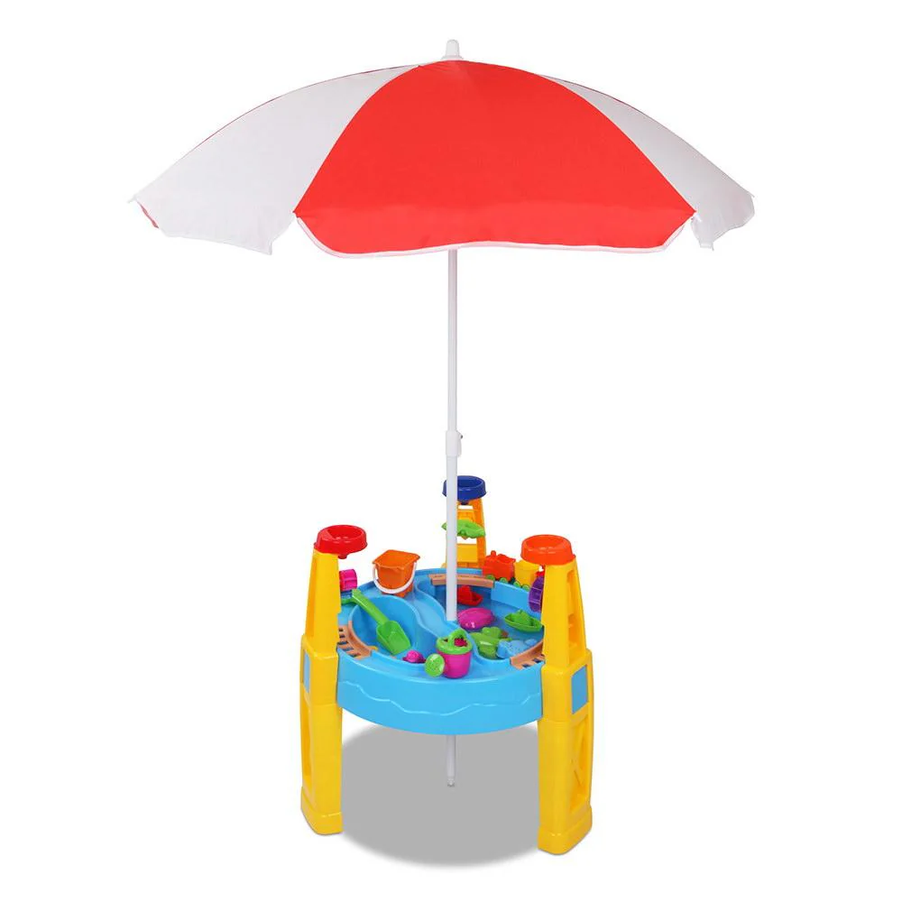 Kids Sandpit Pretend Play Set Water Sand Table Children Outdoor Toy Umbrella - Nurns
