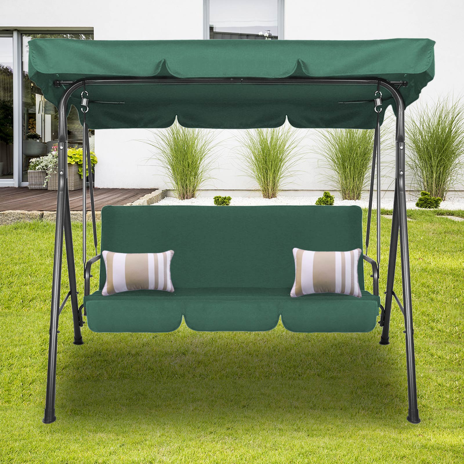 Colton Outdoor Swing Bench Seat Chair Canopy Furniture 3 Seater Garden Hammock - Dark Green - Nurns