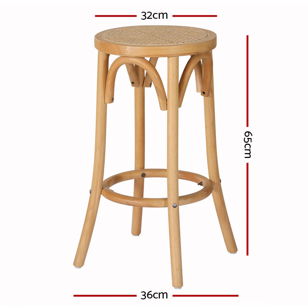 Set of 2 Giza Bar Stools Wooden Stool Counter Chair Kitchen Barstools Rattan Seat - Wood - Nurns
