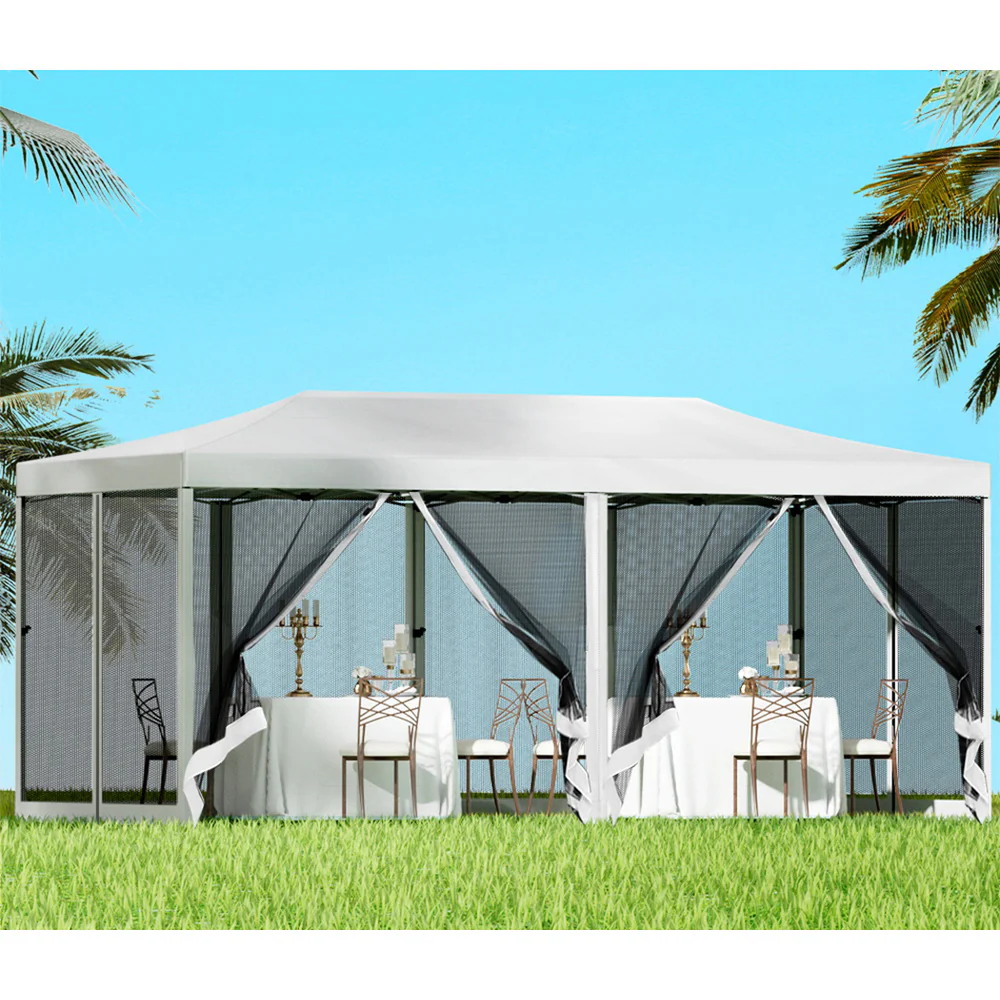 Instahut Gazebo Pop Up Marquee 3x6m Wedding Party Outdoor Camping Tent Canopy Shade Mesh Wall White - Nurns