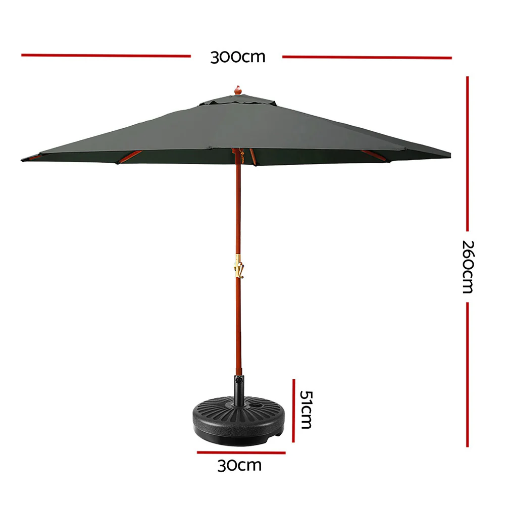 Instahut 3m Outdoor Umbrella w/Base Pole Umbrellas Garden Sun Stand Deck Charcoal - Nurns