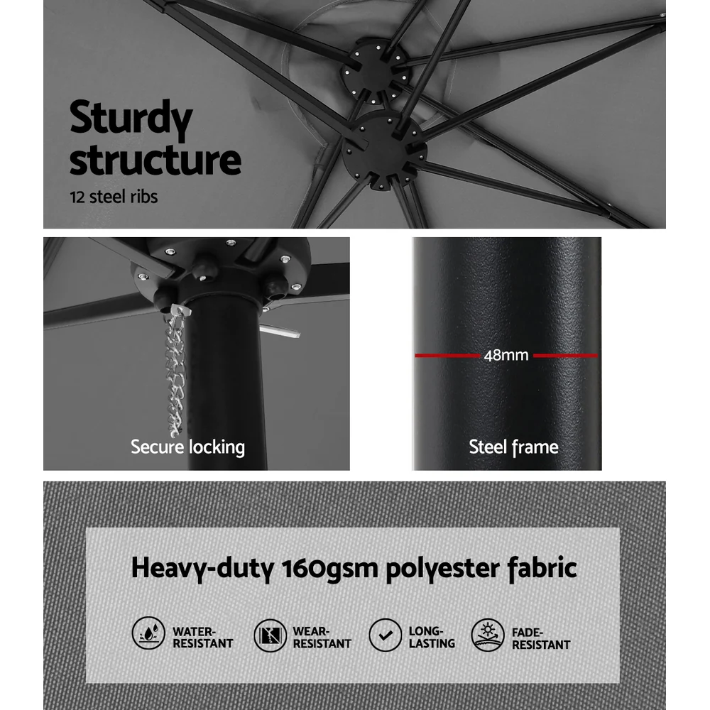 Instahut 4.57m Outdoor Umbrella w/Base Stand Beach Pole Garden Tilt Charcoal - Nurns